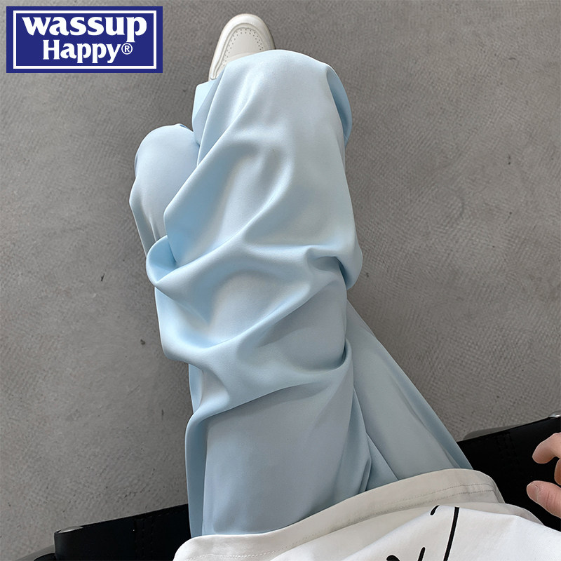 wassup happy glacier blue ice silk mountain брюки мужские летние тонкие свободные повседневные брюки с широкими штанинами из драпировки
