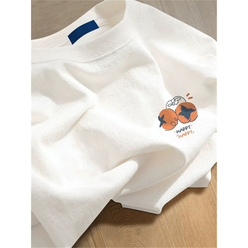 Белая хлопковая футболка с короткими рукавами и принтом на плечах весом 300 кг плюс размер, женская летняя новинка 2026 года, свободный топ 200