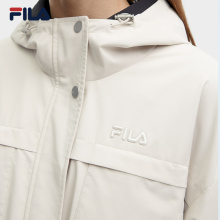 FILA Official Women's Woven Coat 2024 Spring New Fashion Casual Mid length Hooded Top