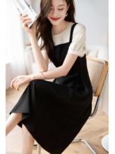 MONKOLCINLY counter big brand summer jacquard small shirt fake two-piece versatile age reducing dress for women