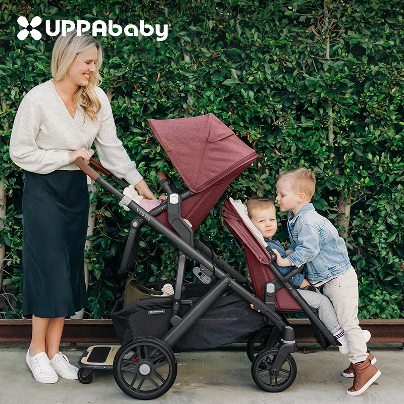 UPPAbaby Vista V2 ツインベビーカー、高視野、座って折りたたみ可能な双方向二人乗りベビーカー