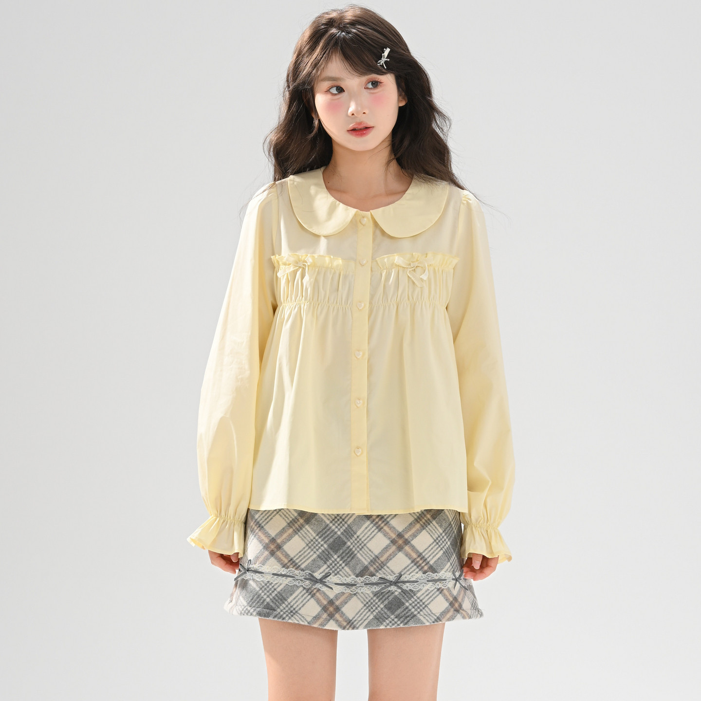 Mori Girl Style Sweet and Cute Peter Pan Collar Long-Sleeved Shirt Women's Top 2026 New Spring Inner Layer Blue Shirt