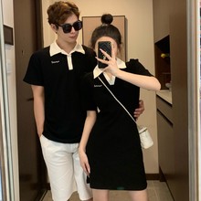 High end POLO collar dress, summer couple outfit, women's waist up French dress, men's short sleeves, good texture ins