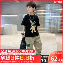 Boys Summer Set 2024 Children's Short Sleeves and cropped pants two-piece set, casual and trendy. Big boys and young boys are trendy and trendy