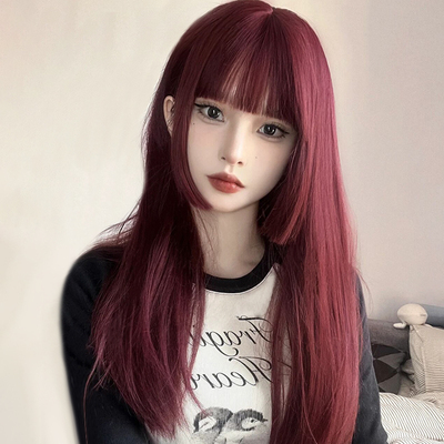taobao agent 红色假发女长发2022年时尚新款长直发公主切日系姬发自然全头套式