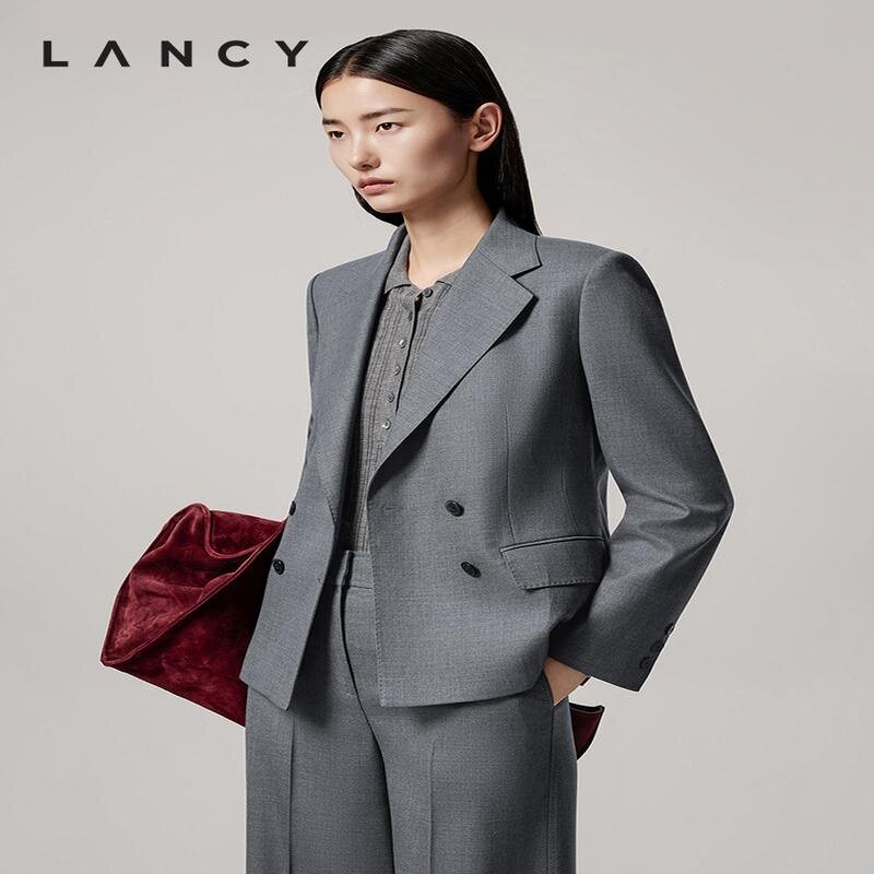 LANCY/Langzi, новинка осени 2025 года, высококачественный шерстяной костюм для пригородных поездок, женский прямой костюм с широкими брюками