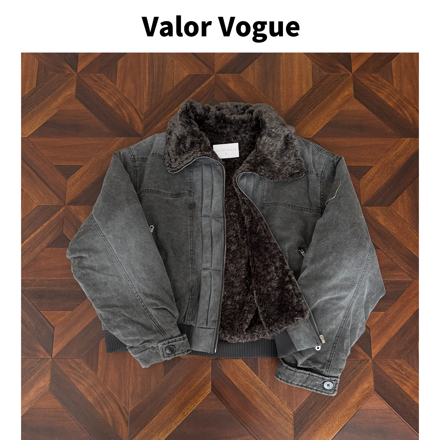 Valor Vogue зима 2026, американский тяжелый ретро-стиль, застиранный старый деним плюс бархатное черное и серое хлопчатобумажное пальто для мужчин