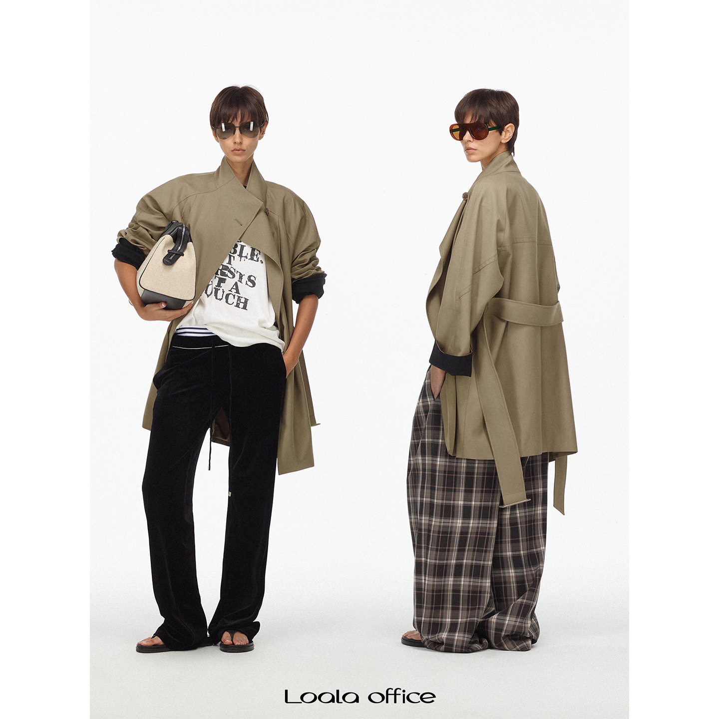 Офисная свободная минималистичная ветровка средней длины с открытыми плечами Loala в стиле ретро