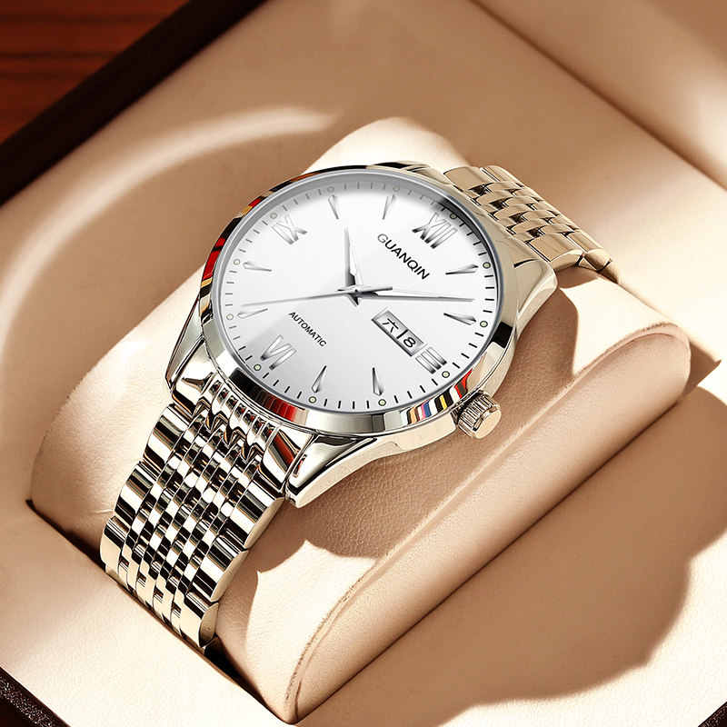 Швейцарские часы Guan Qin's new men's automatic mechanical watch, светящиеся водонепроницаемые модные деловые часы с двойным календарем