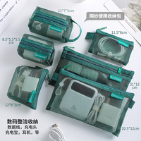 Large-capacity retro color storage bag mesh simple zipper carry-on bag travel mini portable coin purse data cable headset mobile phone accessories cosmetic bag key U disk U shield card holder document bag