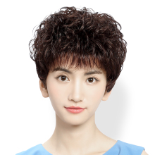 True hair wig, women's short hair, short curly hair headgear, middle-aged and elderly all human hair cover, natural real fake hair, human hair thread