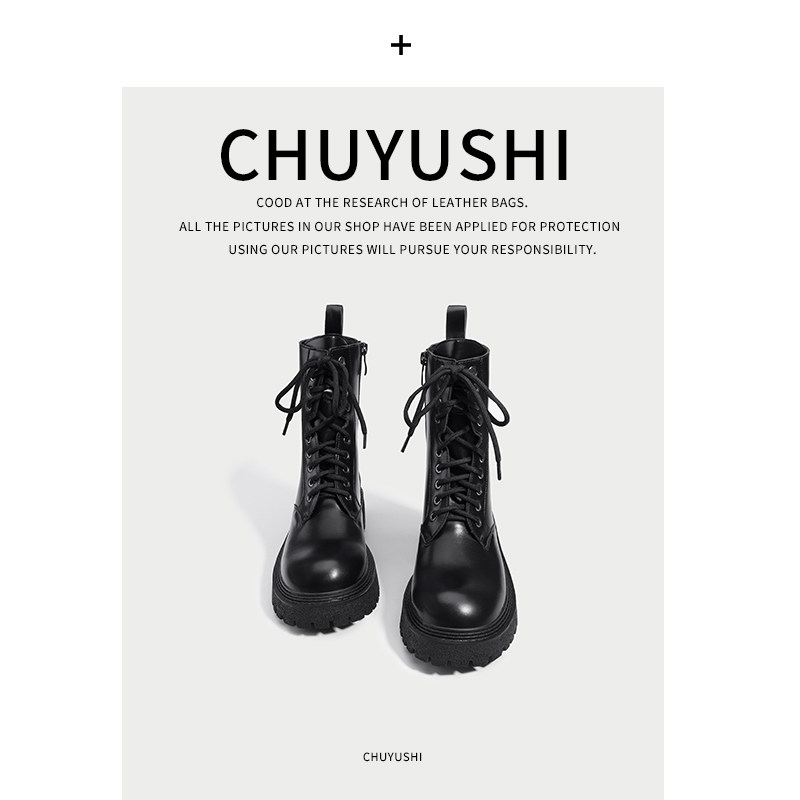 Кожаные мотоциклетные ботинки martin от CHUYUSHI; женские полусапожки в британском стиле на тонкой шнуровке и толстой подошве средней длины с боковой молнией