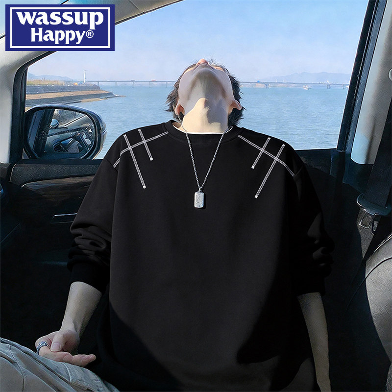 wassup happy, футболка с короткими рукавами в стиле хэви-стрит с заклепками, мужская летняя новинка 2026 года, уличный хулиганский красивый топ