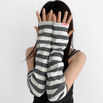 taobao agent 夜间教习室条纹防晒袖套女夏季宽松大码显瘦遮阳百搭护袖拼色手袖