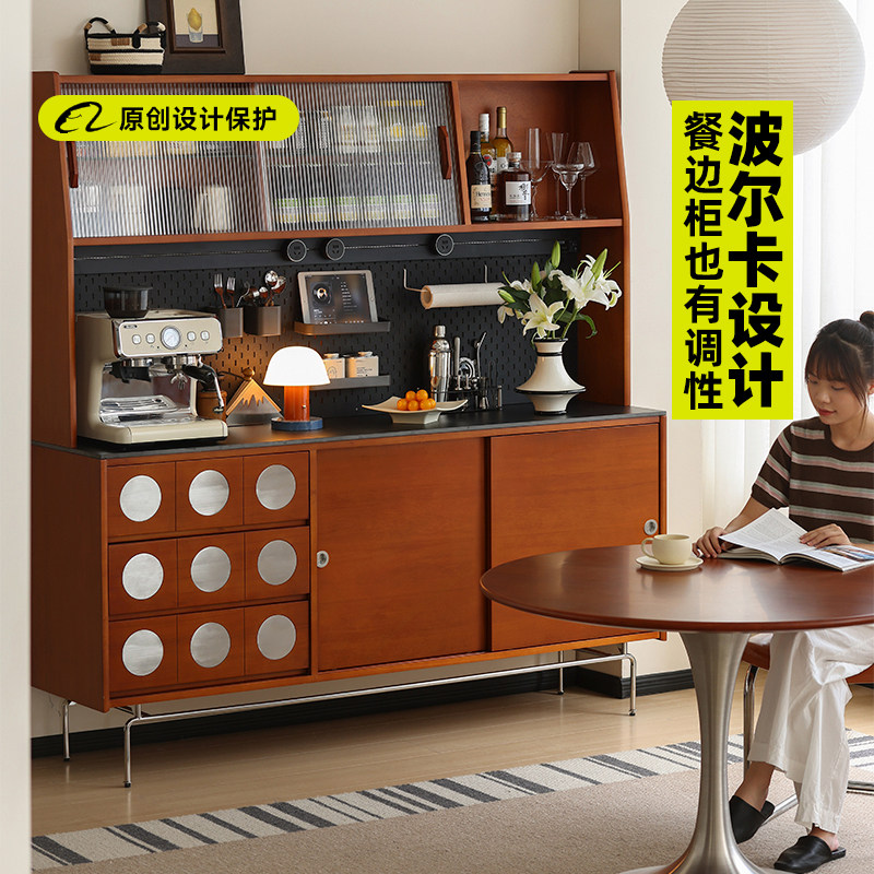 Xiaowan Furniture буфет из цельного дерева среднего возраста, встроенный настенный шкаф для чая из каменной плиты, ретро-шкафчик для хранения, высокий шкаф