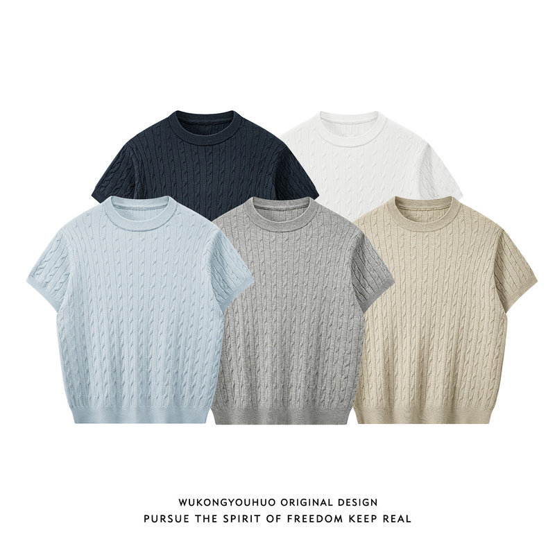 Wukong в наличии летняя трикотажная футболка с короткими рукавами cleanfit twisted texture, мужская футболка в стиле old money, короткий топ для пары