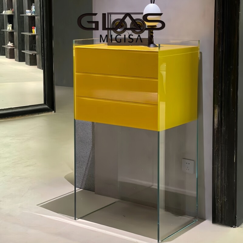 GLAS MIGISA Итальянская минималистичная гостиная с высокими ножками, стеклянный светлый роскошный шкаф на веранде, дизайнерский боковой шкаф, угловой шкаф