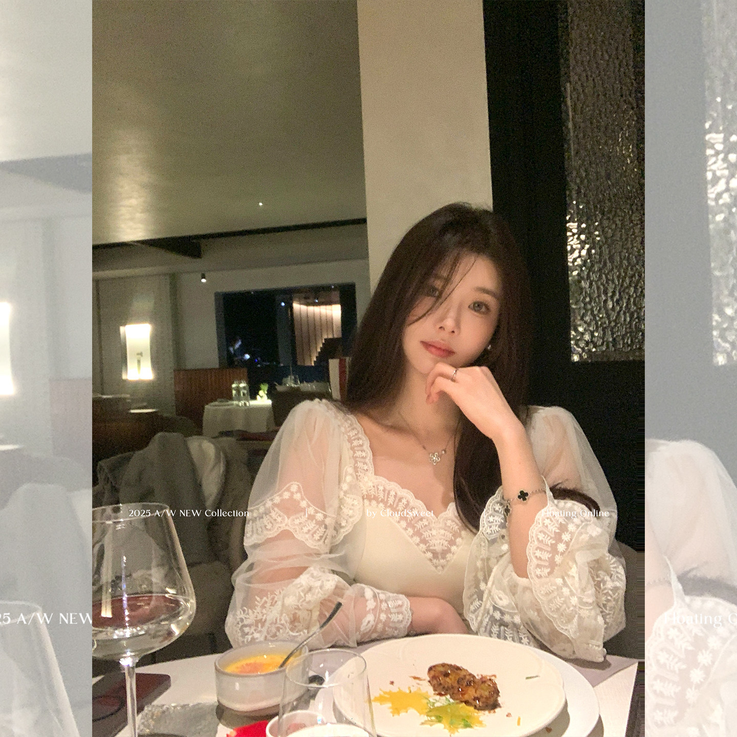 Облачно-сладкая рубашка Baiyun Sweet Anna в том же стиле, что и chl0e, с кружевной вышивкой, белая французская тонкая шифоновая рубашка-топ