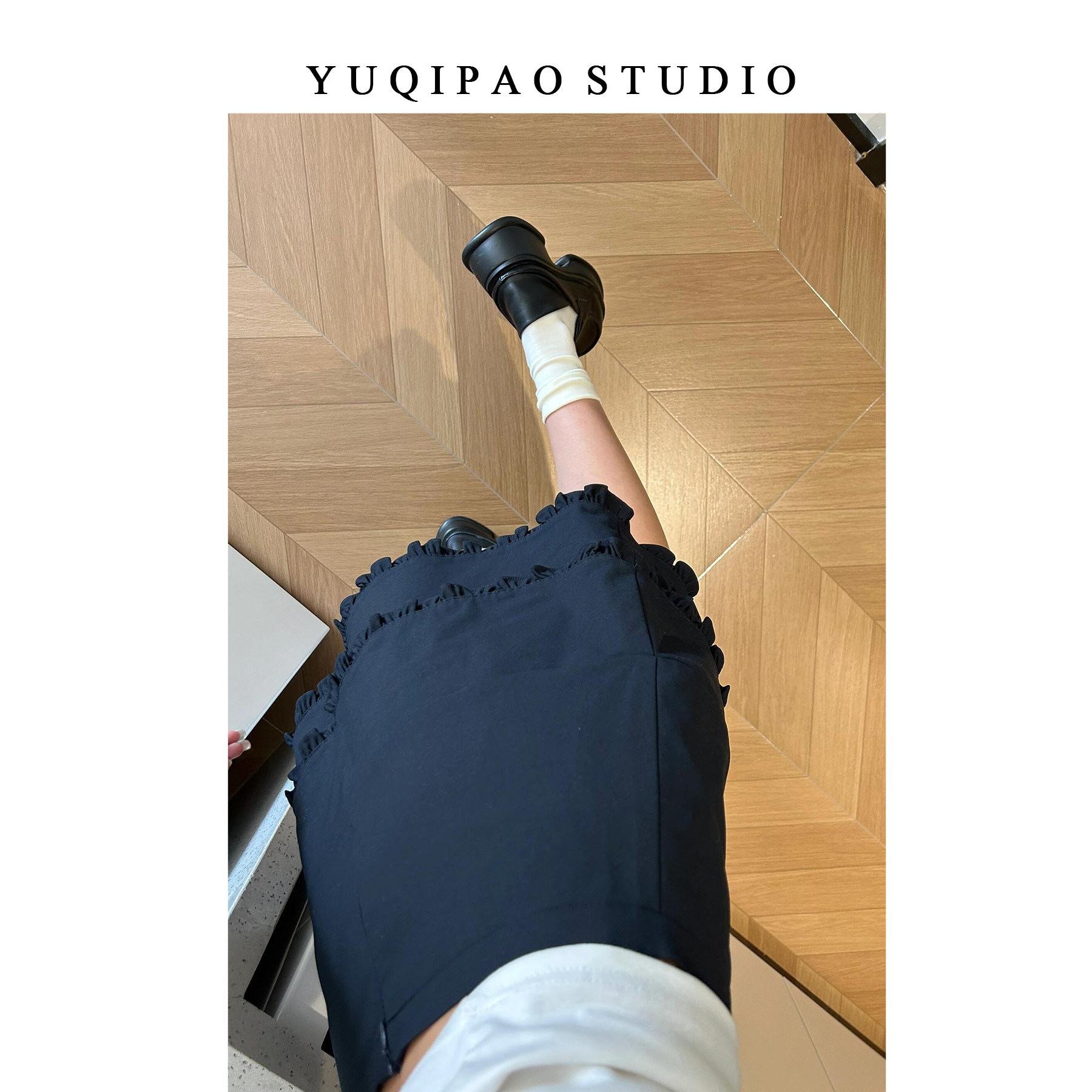 Черная двухслойная юбка с деревянными ушками большого размера, толстая, мм, женская летняя универсальная юбка-торт трапециевидной формы с высокой талией, универсальная короткая юбка