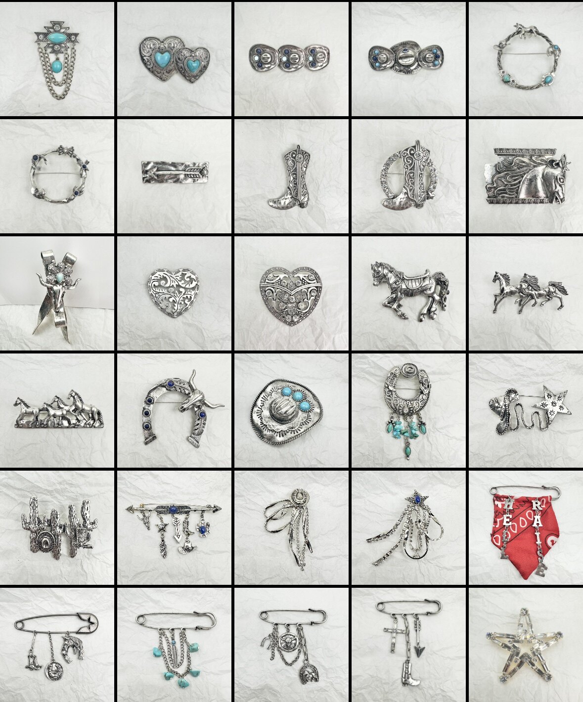 European and American export brand retro silver brooches for women, corsages, pins, accessories, retro Western cowboy style pins and brooches