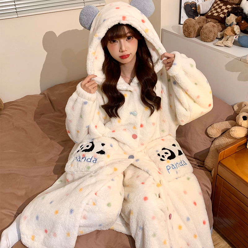 Осенне-зимняя ночная рубашка женская из кораллового флиса, новинка 2024 года, пижама плюс бархатная утепленная зимняя одежда с героями мультфильмов, которую можно носить вне дома.