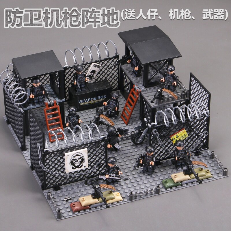 Chinese building blocks, military special police, special forces soldiers, lookout tower scene, sentry post, sentry post assembly, boys' toys