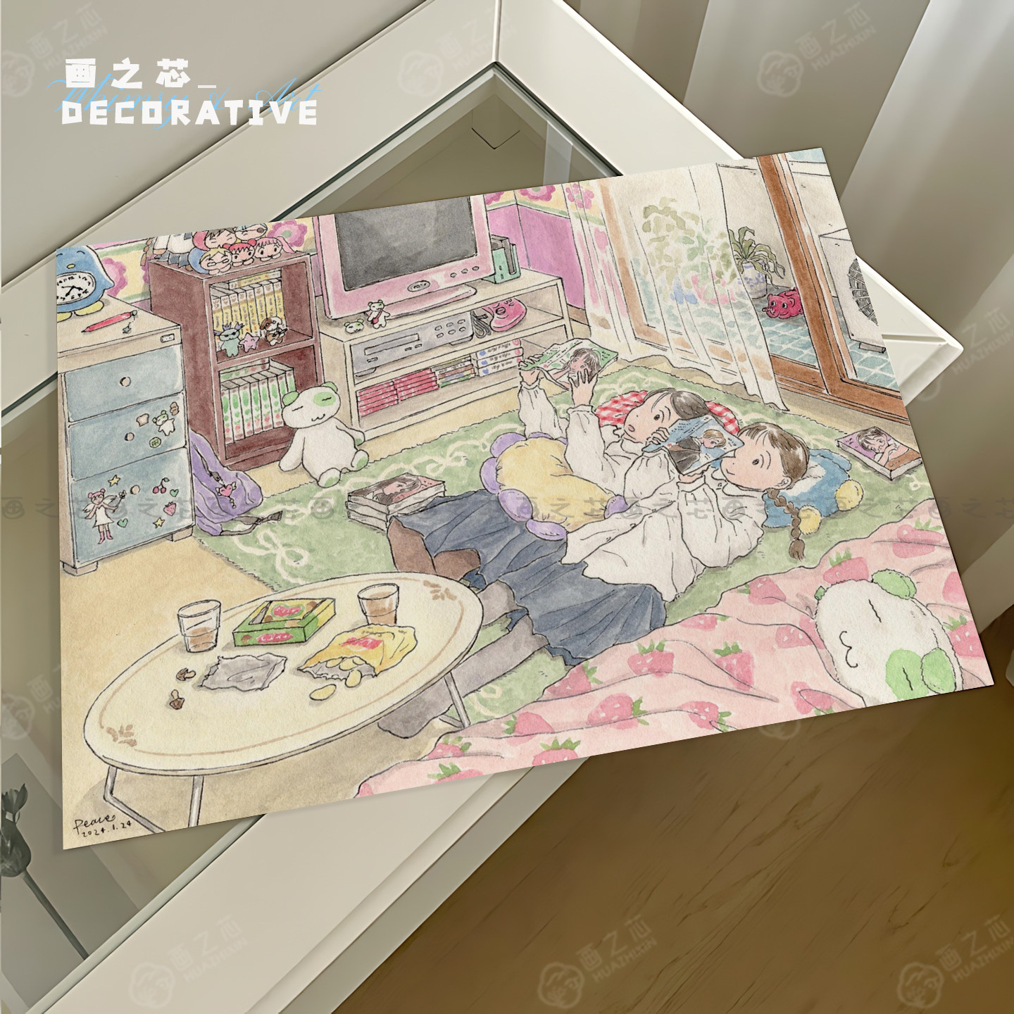 ins healing girl style иллюстрация ручной росписи в стиле "исцеляющая девушка", теплый стол для спальни, украшение общежития, основная самоклеящаяся наклейка на стену, бескаркасная