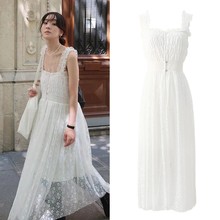 Korean Ins fashion blogger French fashion lace dress, new niche mesh camisole dress for women in summer