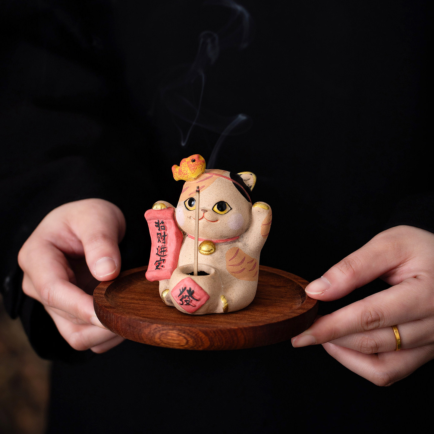 Ручная роспись lucky cat line вставка для благовоний держатель для благовоний из агарового дерева, сандаловая курильница для благовоний, керамическое украшение чайного стола с милым котом