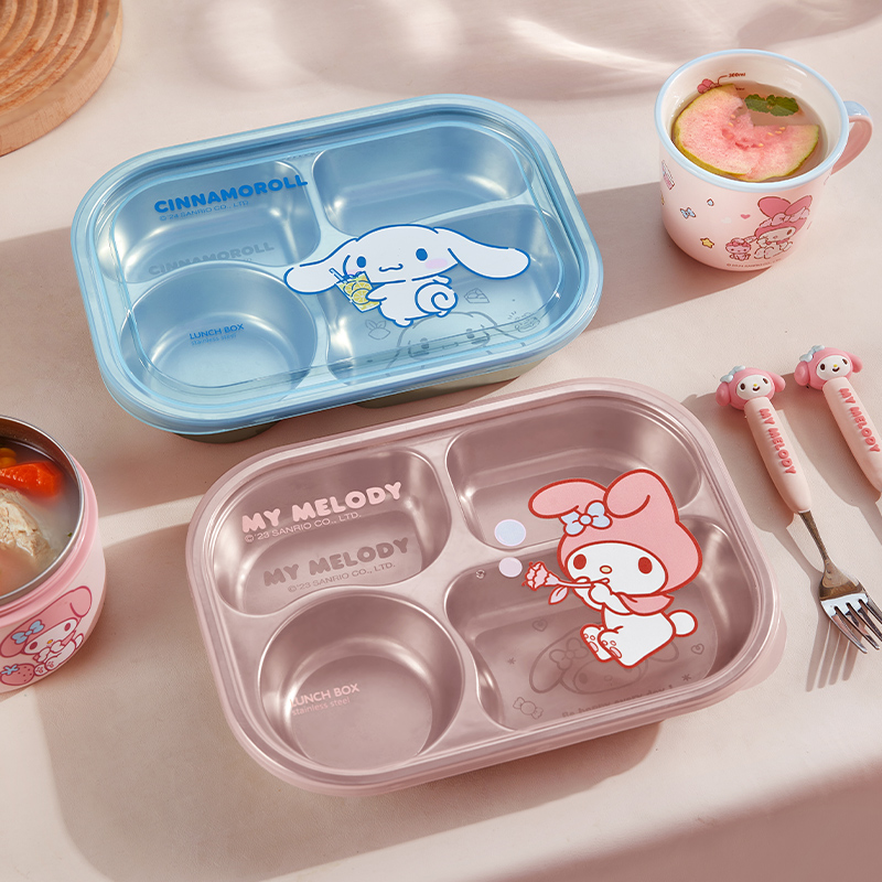 Детская тарелка с решеткой из нержавеющей стали Sanrio, домашняя тарелка для еды, детское специальное дополнительное питание, посуда для детского сада