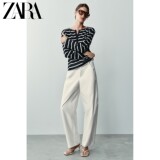 ZARA2026 ранняя осенняя новинка, женская футболка в полоску с длинными рукавами и небольшим открытым воротом на пуговицах 1165750