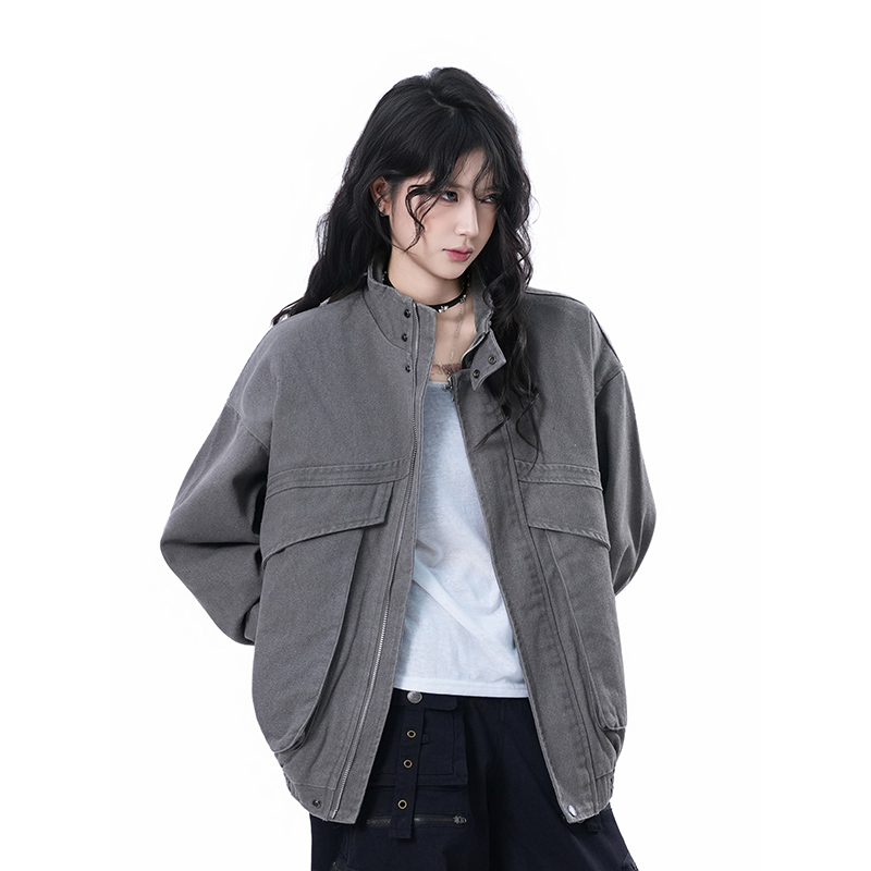 kk soul, американский модный бренд, большие карманы, старая свободная куртка с воротником-стойкой, парная куртка, уличная оснастка на молнии