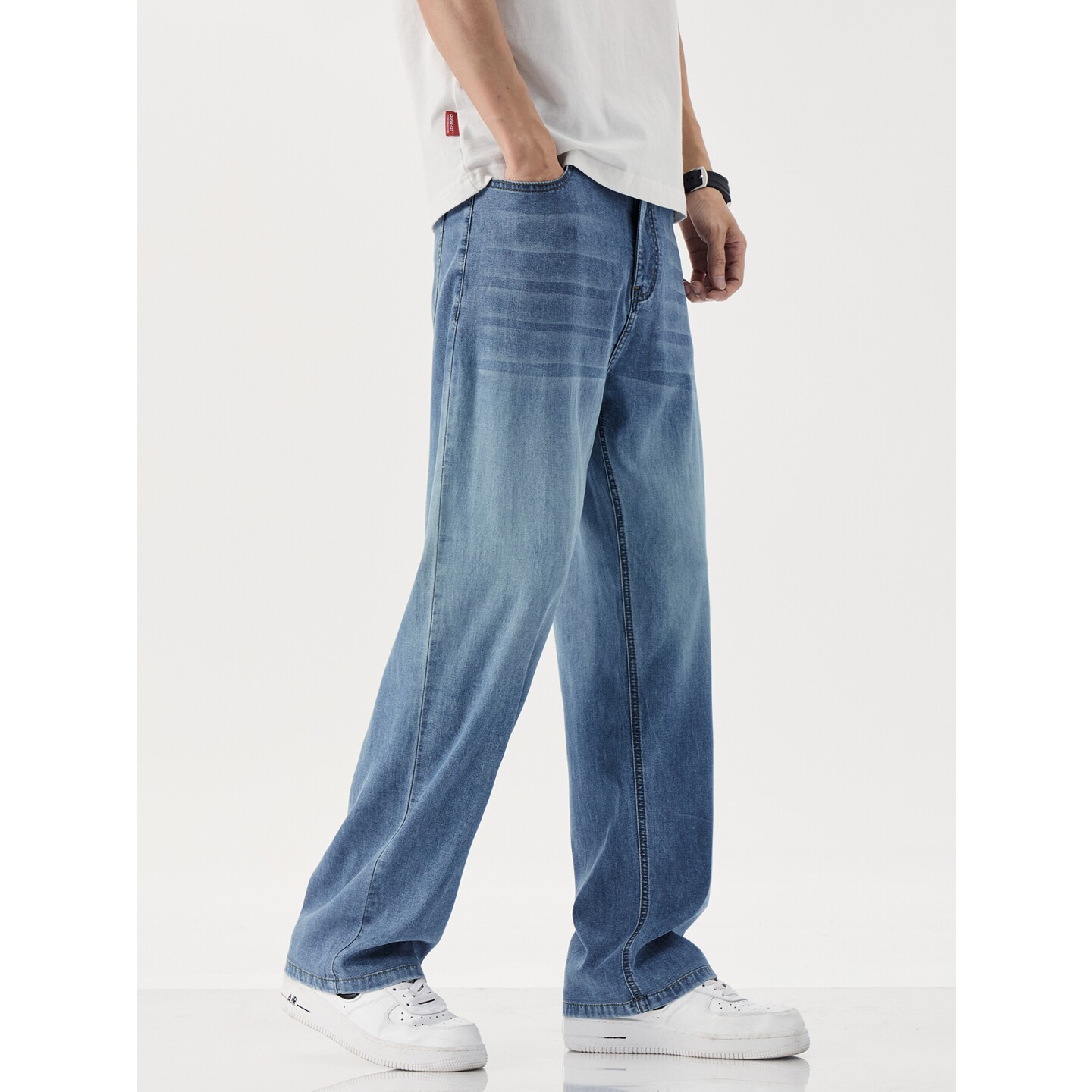Джинсовые джинсы old Zhan Tencel Lyocell, мужские летние джинсы в тонком сечении, прохладные и дышащие, свободные прямые брюки в стиле ретро с драпировкой