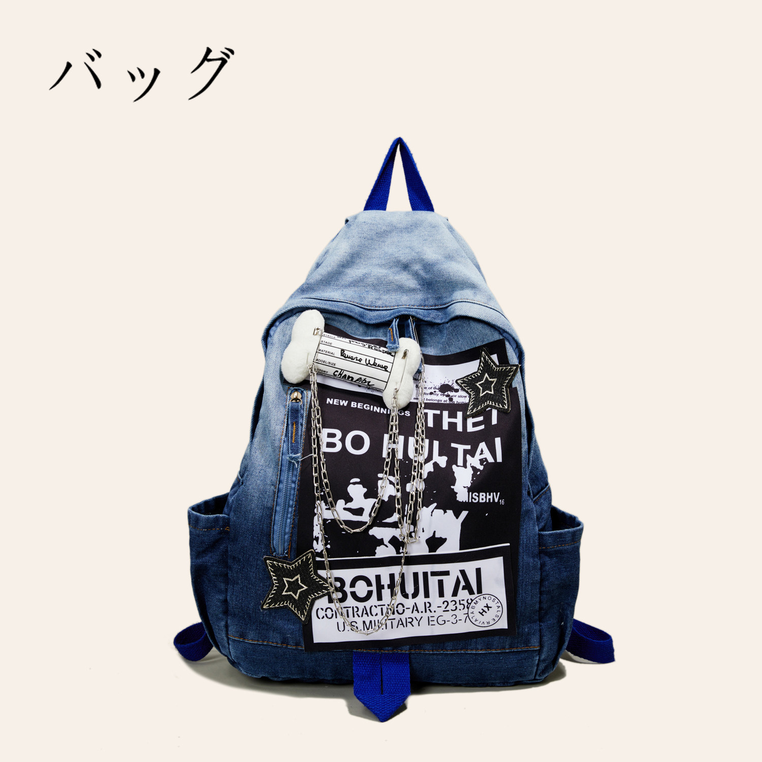 Японский ретро-рюкзак из джинсовой ткани в стиле Y2K bone backpack легкий школьный рюкзак для кампуса большой емкости
