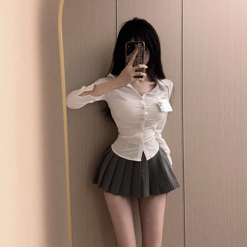 Exquisitely designed, sexy autumn top, JK uniform set, long-sleeved white shirt, high-end slim fit blouse for women.