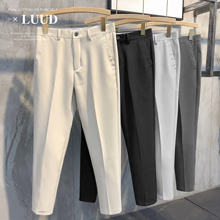 LUUD 2024 Summer Solid Color Cone 9/9 Split Suit Pants for Men's British Non iron Slim Fit Small Feet Casual Pants