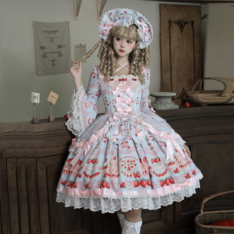 Twin Bear Original New Lolita Strawberry Pastry Chef Doll Style Vintage OP Dress
