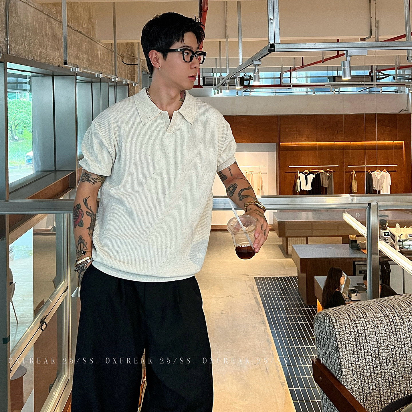 Мужская плиссированная трикотажная рубашка поло OXFREAK "Old Money Style Tencel Linen" с воротником "чайка", мужская футболка с лацканами и короткими рукавами