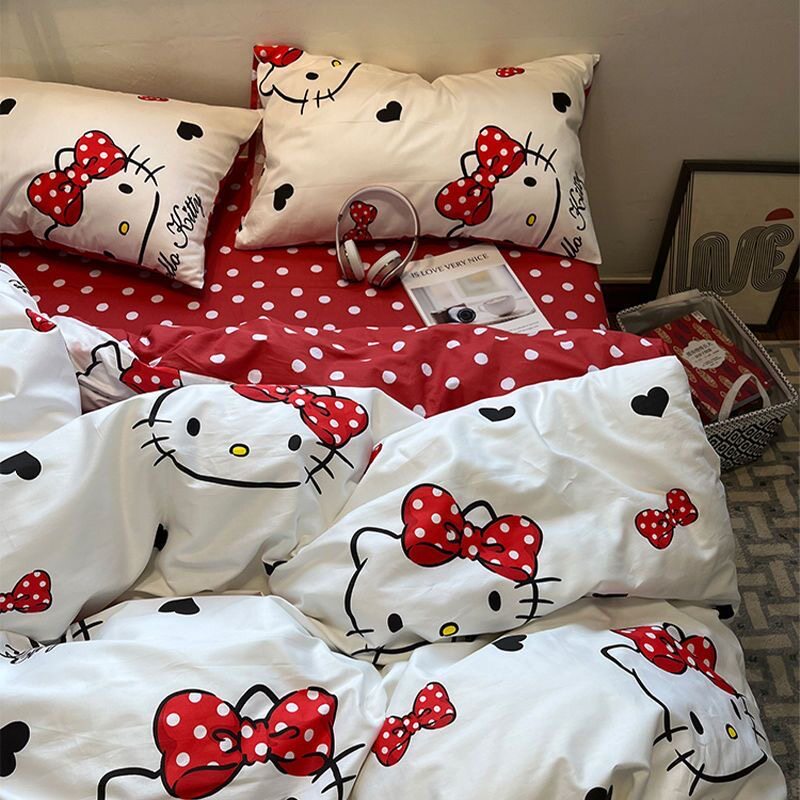 Высококачественный комплект love wave point Hello Kitty из промытого хлопка craft с двуспальной кроватью в общей спальне из четырех частей, одноместный комплект из трех частей