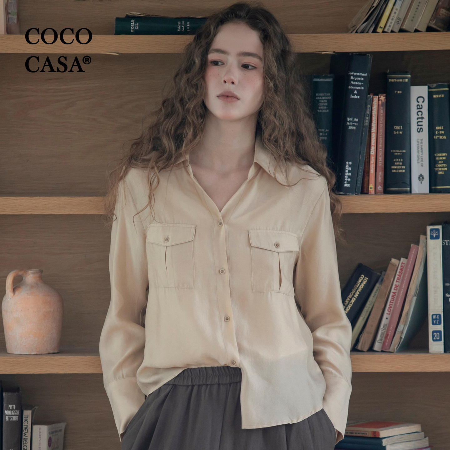 Cococasa French-style workwear shirt for women, 2026 autumn new high-end brand retro long-sleeved top