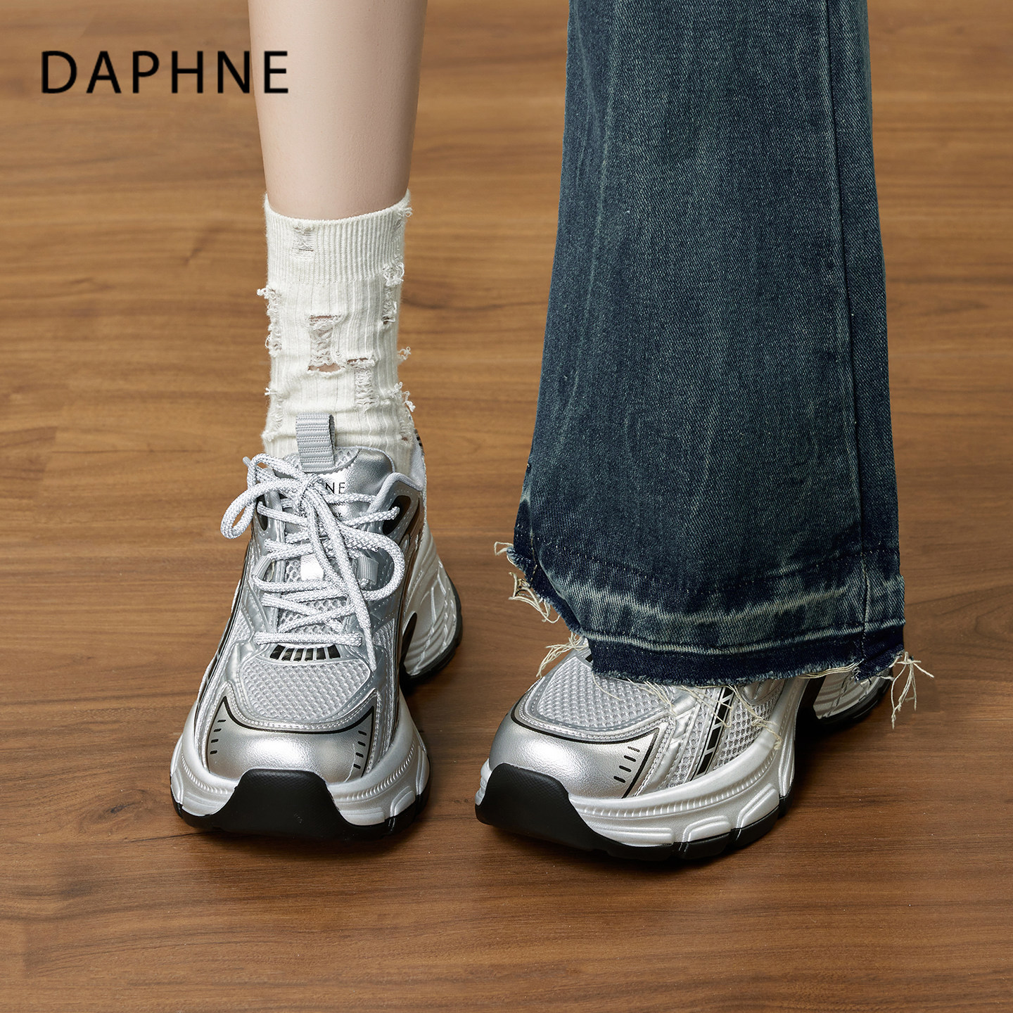 Женская обувь Daphne silver daddy; новинка 2026 года; осенняя универсальная женская обувь; повседневная дышащая спортивная обувь на толстой подошве