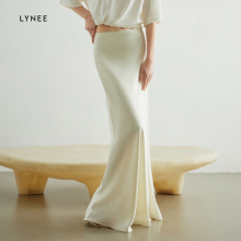 LYNEE Acetic Acid Satin Draping Fish Tail High Waist Slim Fit Skirt Women's Elegant Long Skirt Design