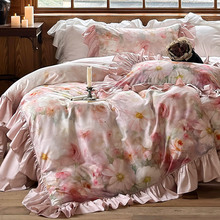 A-class Tencel Cotton Cool French Spring/Summer Four piece Set with Flower Printing and Dyeing Silk Smooth Sleeping Duvet Cover and Bedding Supplies 1.8m