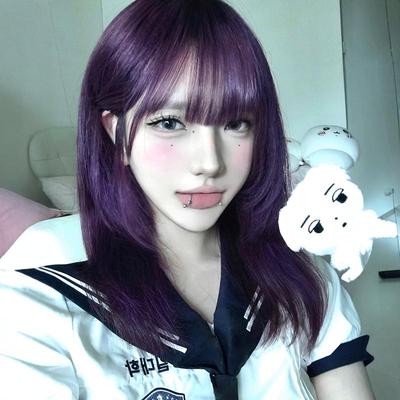 taobao agent 假发女中长发JK紫色全头套lolita锁骨发齐刘海长直发y2k整顶蓬松