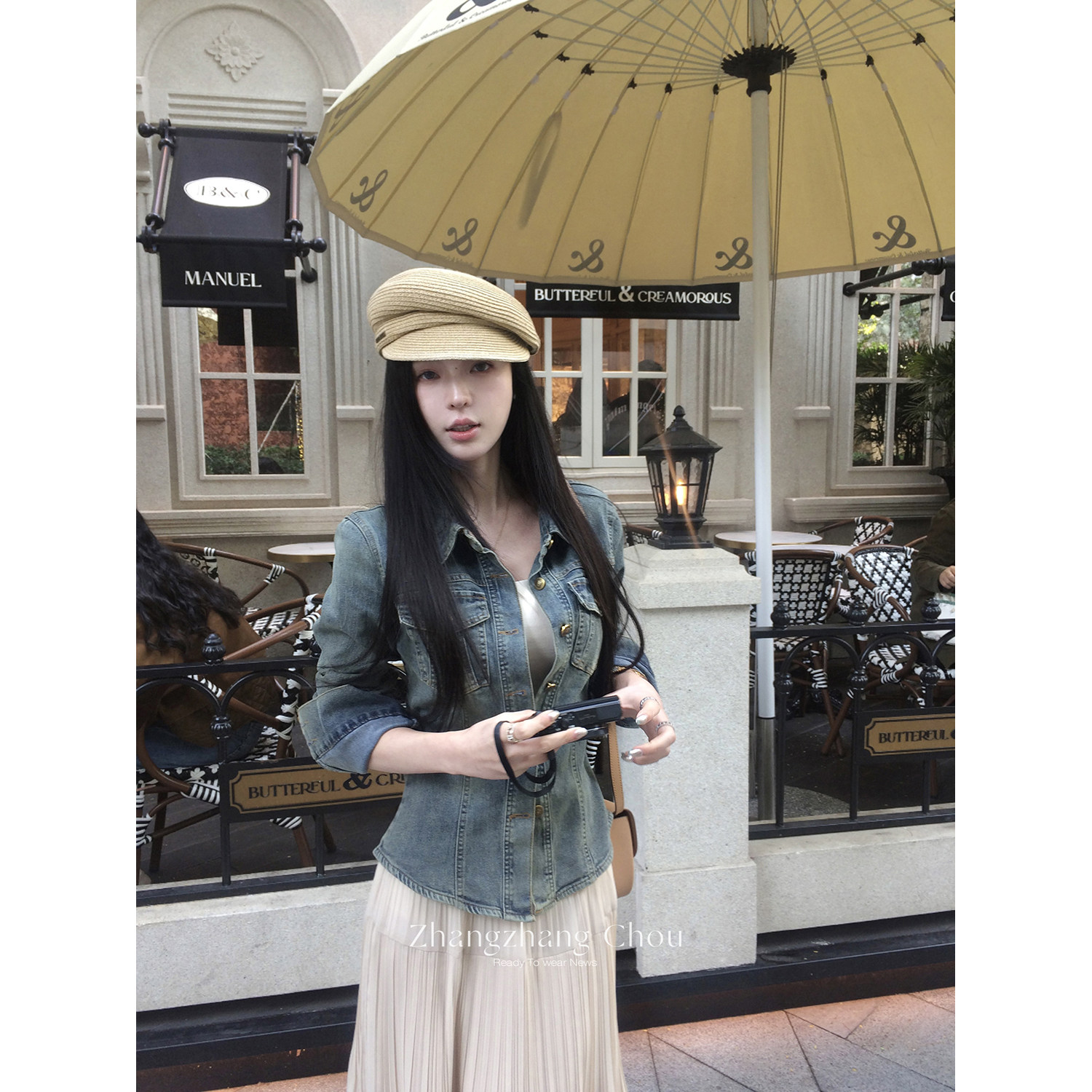 Zhou Zhangzhang Hong Kong Style Retro Slim Fit Denim Jacket for Women, Early Spring Design Short Jacket Top