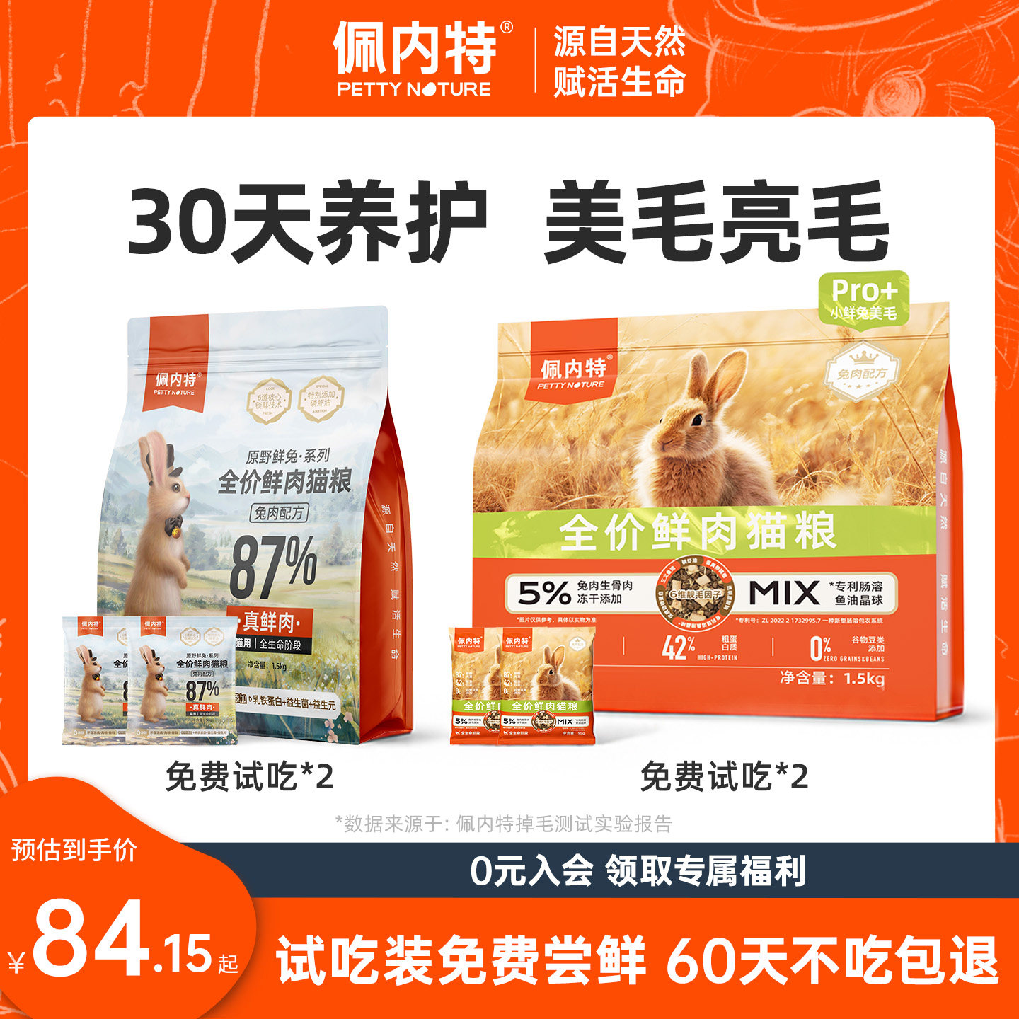 【Penet Meimao Cat Food Pro】 Полноценный корм для кошек из свежего мяса кролика Meimao сублимированный для всех стадий развития молодых взрослых кошек.