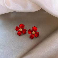 Red petal earrings 925 sterling silver Korean mesh temperament