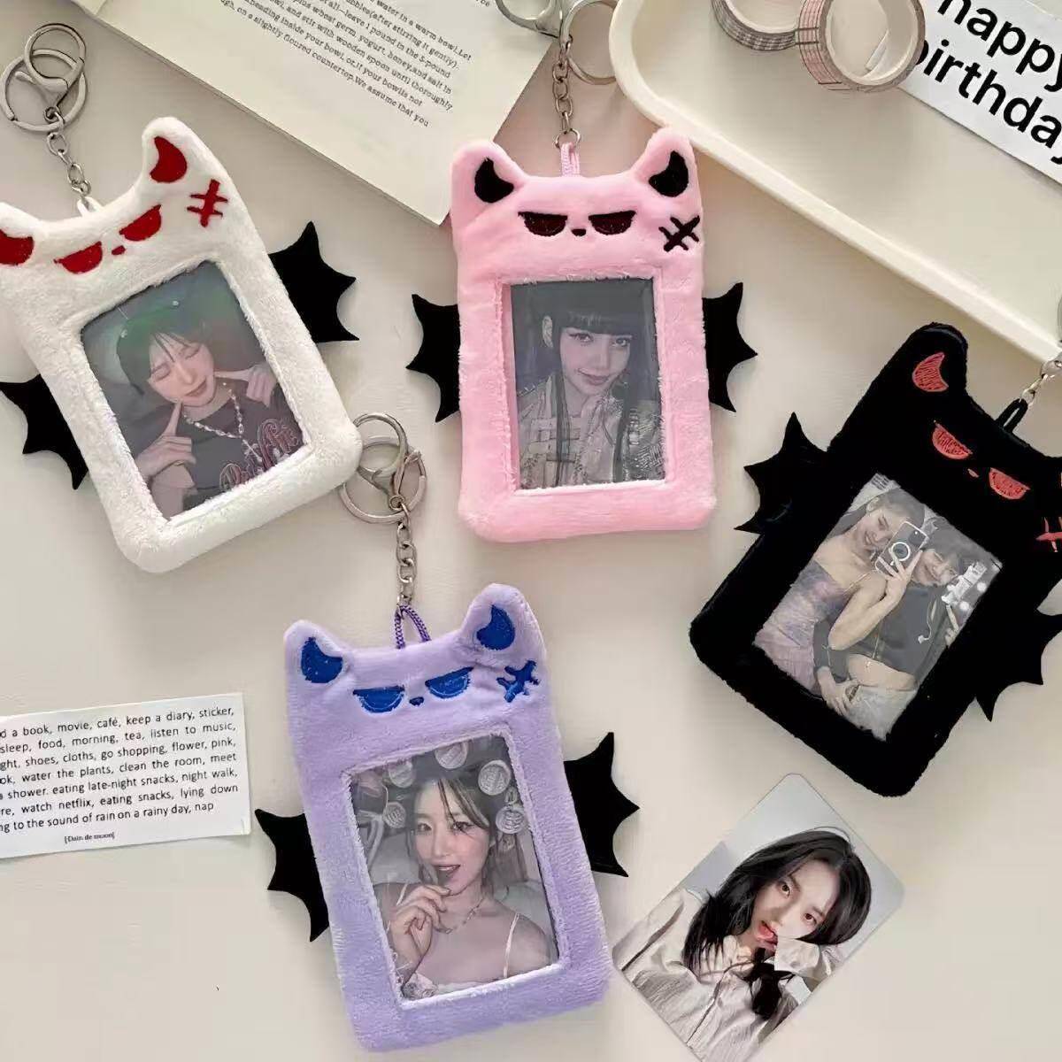 Cute and fierce bat angel devil plush card holder Korean style Instagram instant camera meal card bus card idol display pendant