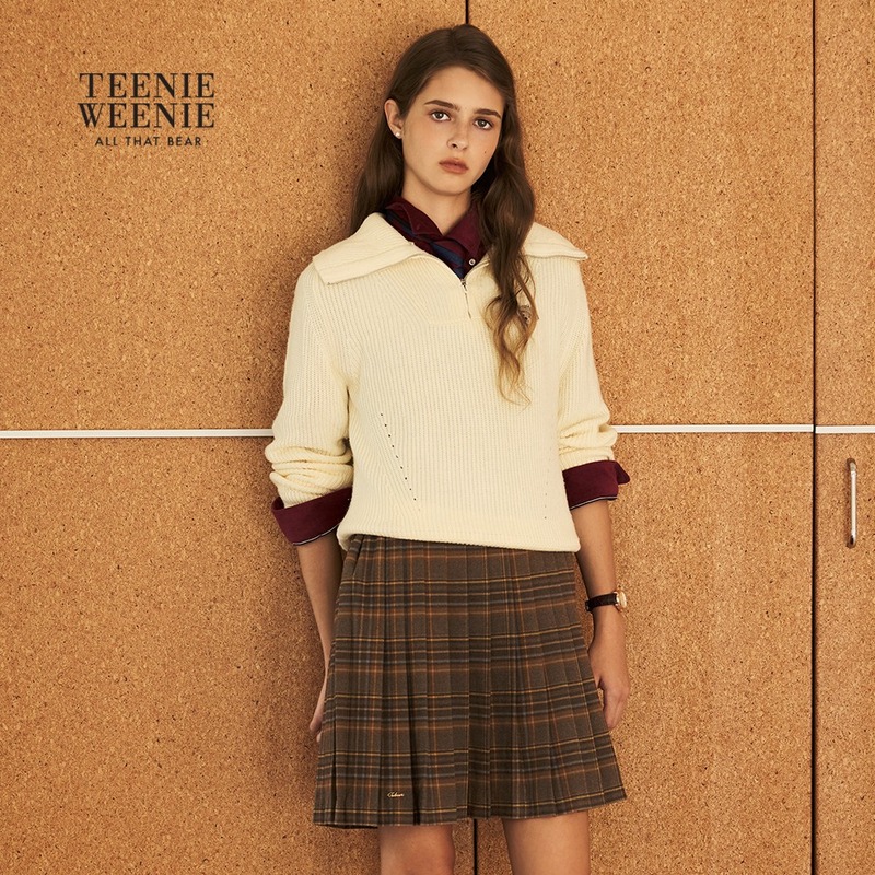 Женский шерстяной свитер TeenieWeenie Bear, новинка осени 2025 года, теплый и модный свитер с застежкой-молнией наполовину