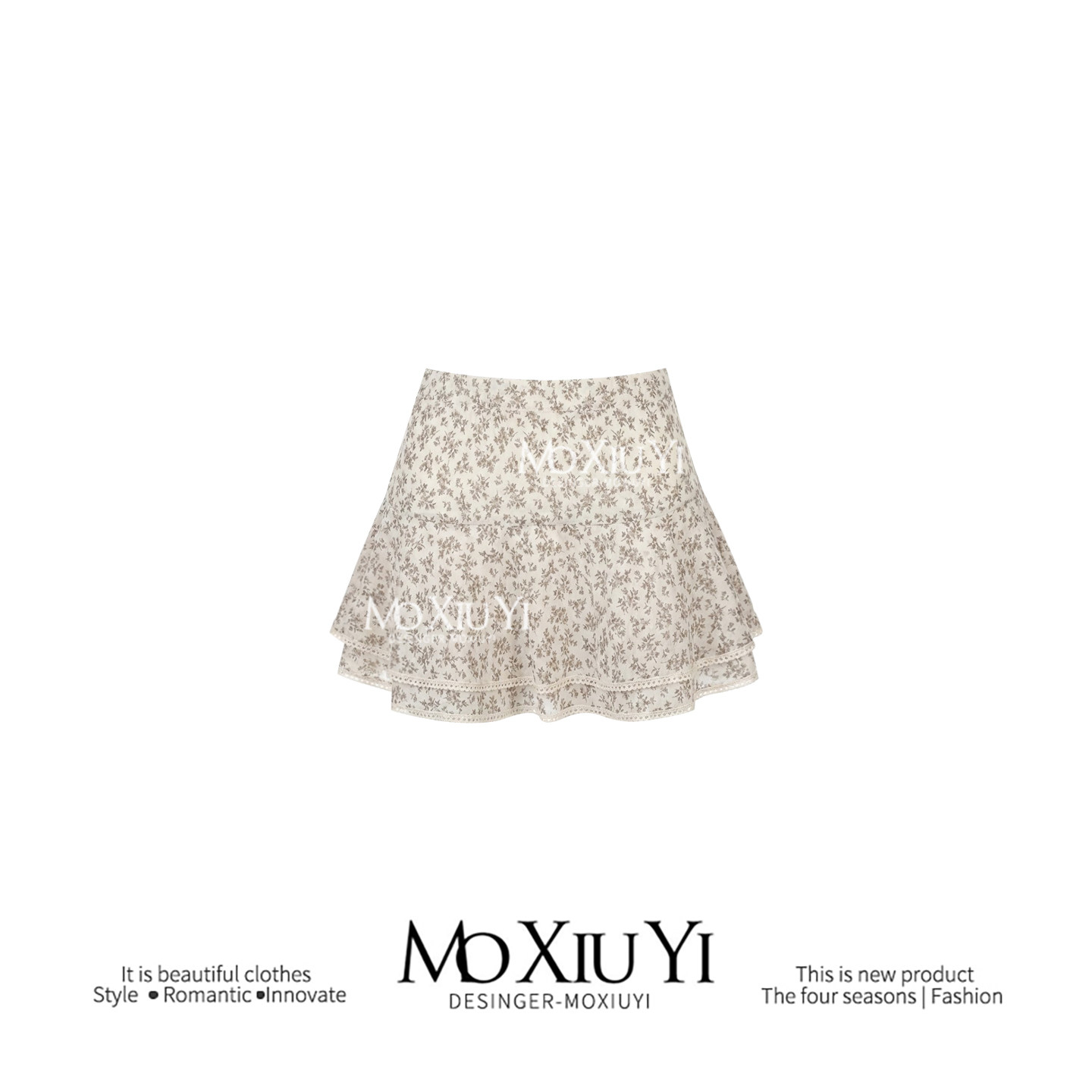 MoXiu [spot] Игривая короткая юбка с цветочным принтом, уменьшающая возраст, новая женская кружевная юбка с вышивкой